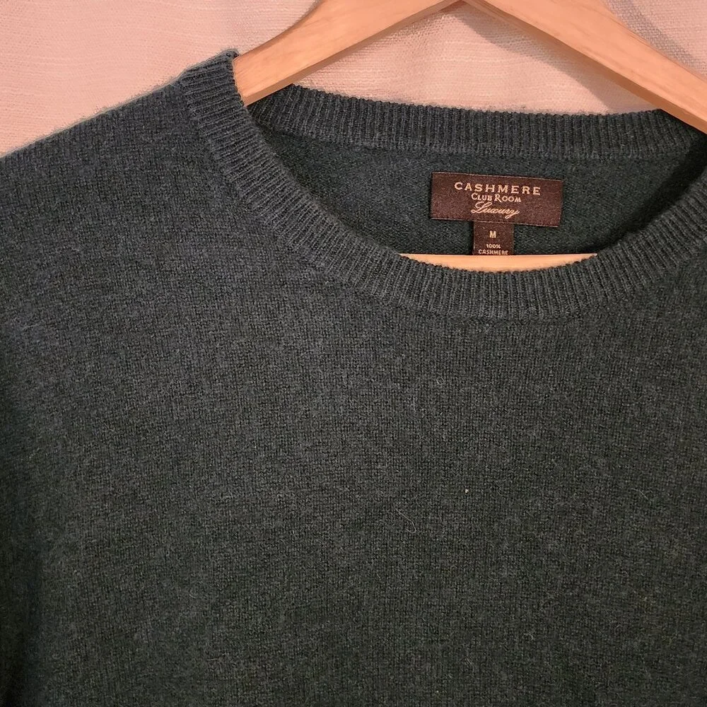 Men’s 100% Cashmere Sweater by Club Room Lux Size Medium Pine Forest Dark Green - Picture 2 of 5